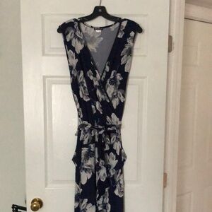 VENUS Blue and Gray Sleeveless Wrap Jumpsuit